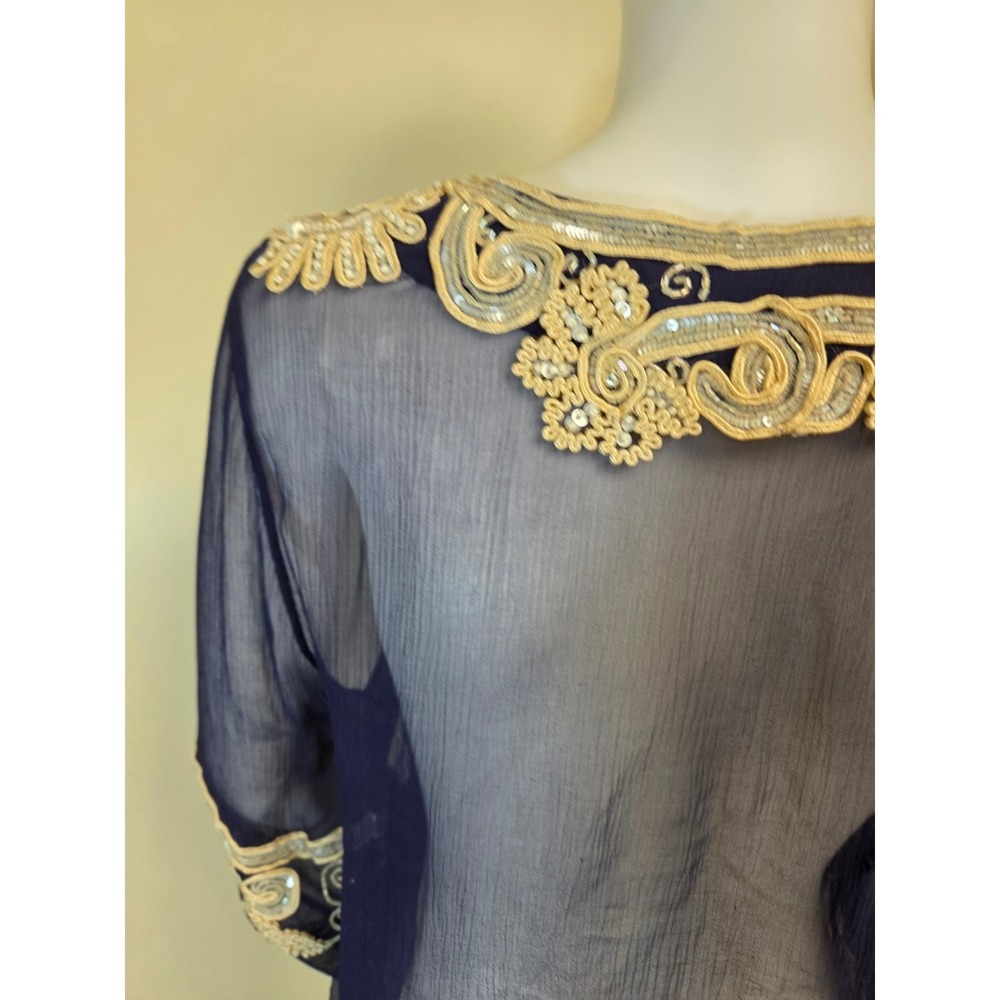 Calypso St. Barth Silk Embroidered Sequin Tunic Navy Blue Boho Coverup Medium - Picture 7 of 14